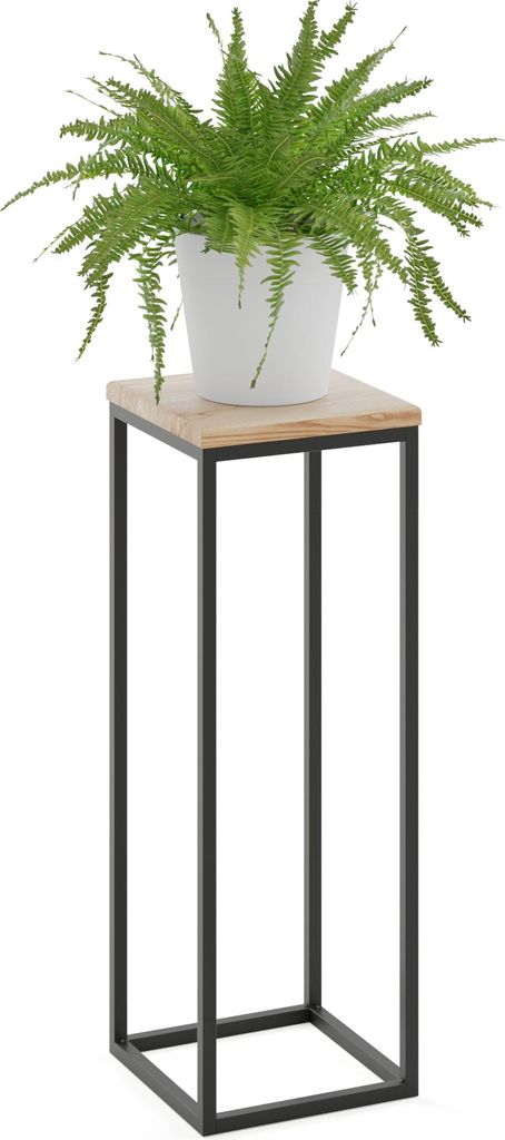 LAMO Manufaktur Blumenständer Metall Schwarz | Pflanzenständer Holz mit Natur Farbe | Blumenhocker hoch 70 cm für Zimmerpflanzen | 100% Echtholz...