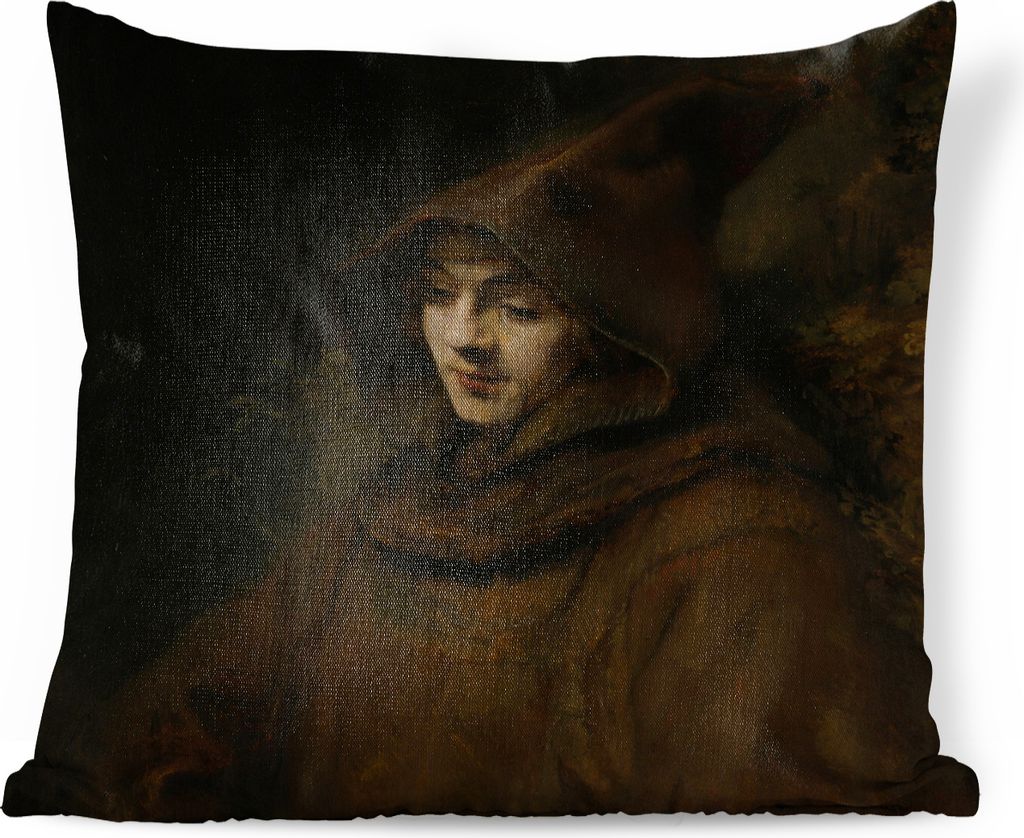 MuchoWow Zierkissen Sofakissen Wohnzimmer Dekokissen 45x45 cm Titus im Habit - Gemälde von Rembrandt van Rijn - Schlafpolster - Polster für das...