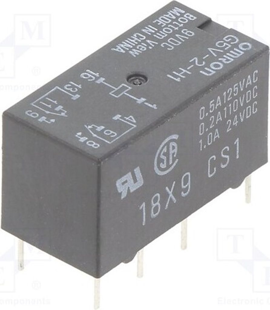 1x Relais: elektromagnetisch USpule : 9VDC 0,5A/125VAC Mini G5V-2-H1 9VDC Elektr