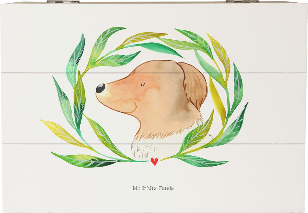 Mr. & Mrs. Panda Holzkiste Hund Blumen 22 x 15 cm - Weiß - Geschenk, geschenkbox mit deckel, Box, Niedlich, Ranke, Sprüche, Schatulle, Hunde, Hun...