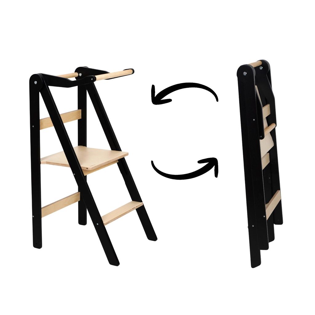 leg&go Klappbarer Lernturm Kinder aus Holz mit Sicherheitsgeländer, Schwarz