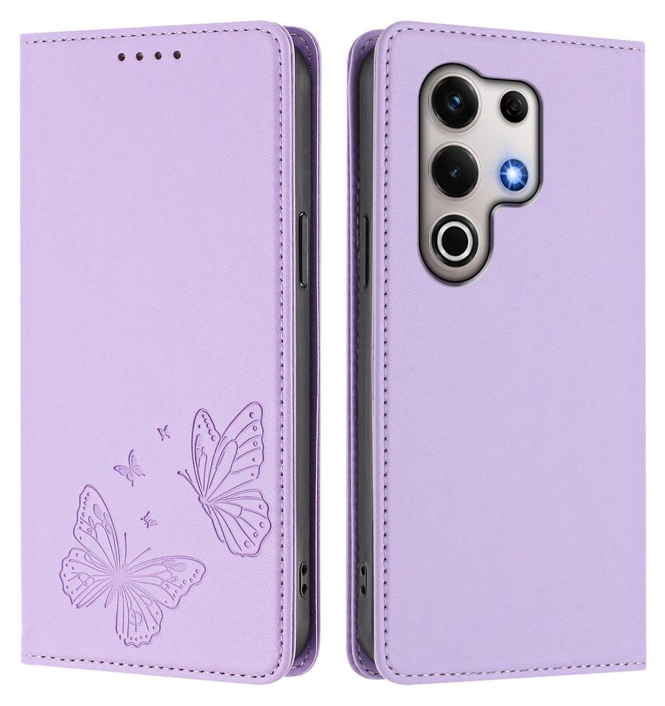 Lederhülle für itel S25 Ultra, Schmetterling Prägung Leder Brieftasche Schutzhülle mit Ständer Violett