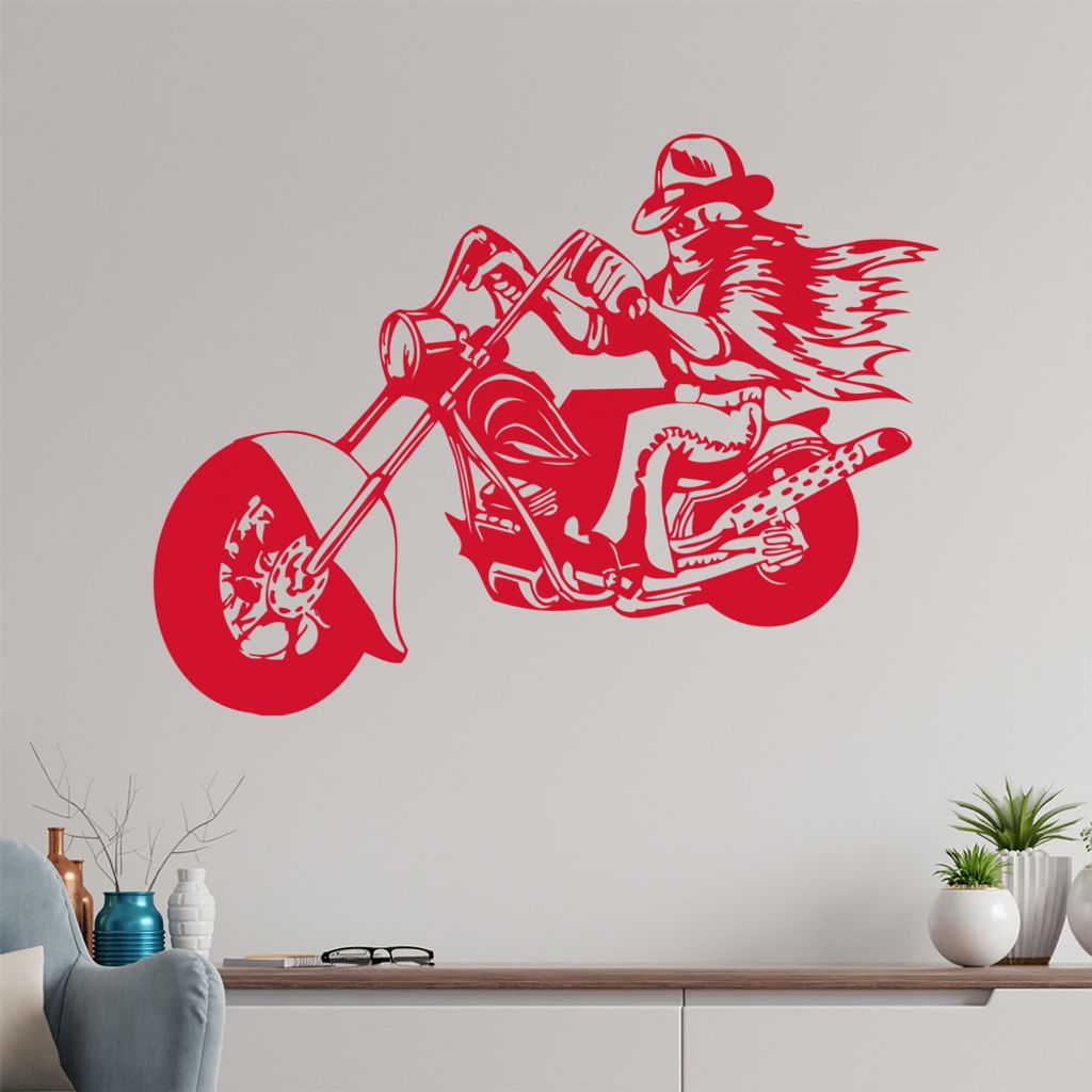 Western Biker Wandtattoo in 6 Größen - Wandaufkleber Wall Sticker - Dekoration, Küche, Wohnzimmer, Schlafzimmer, Badezimmer