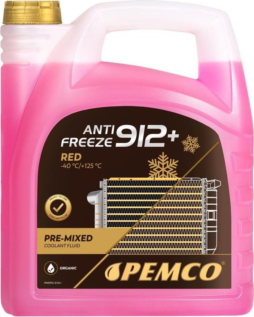 PEMCO 912+ -40 Kühlmittel Kühlerfrostschutz 5L Rot -40°C +125°C Antifreeze Fertigmischung G12+ type D