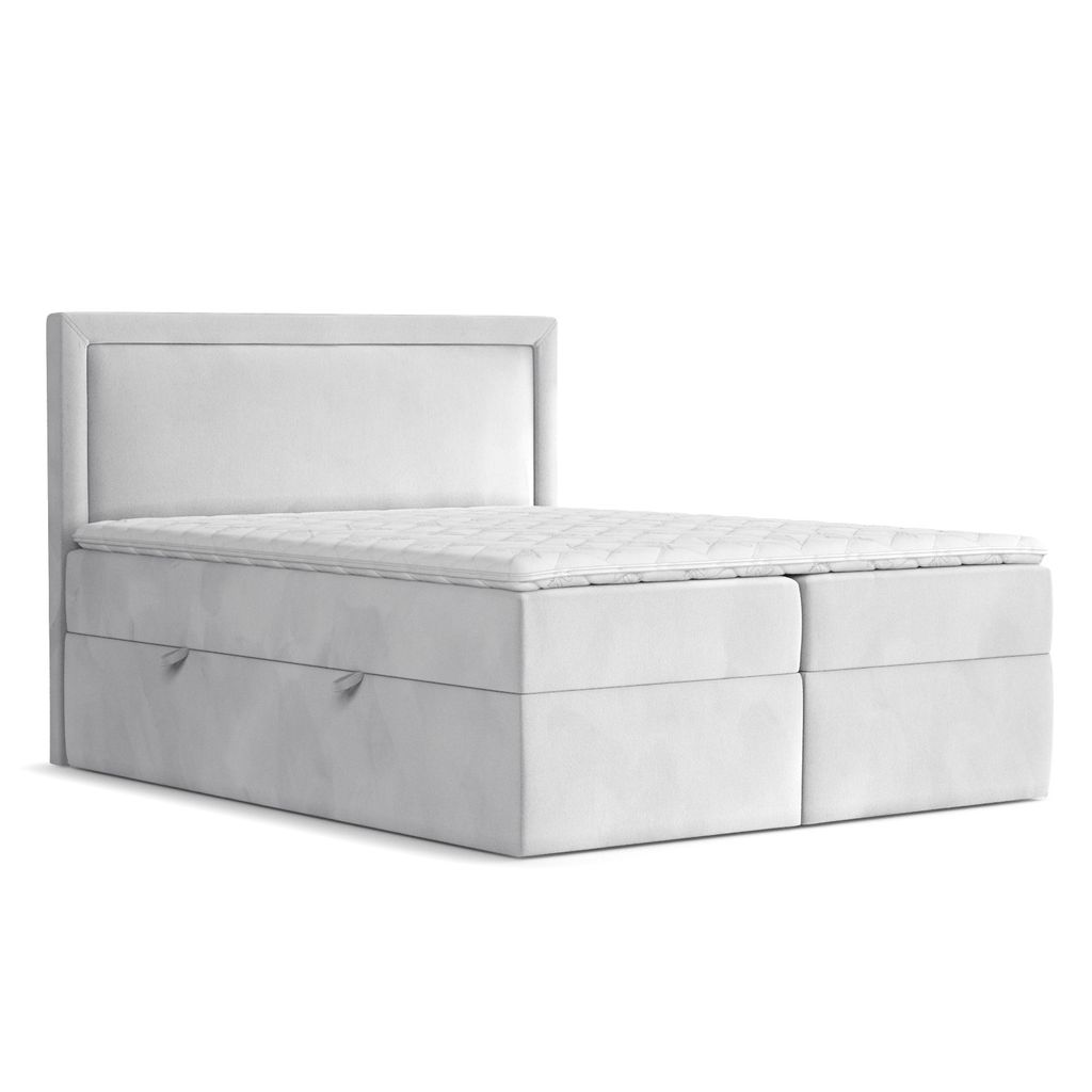 Boxspringbett Livia Interiors Maya, Bett 140x200 cm, mit Stauraum, Doppelbett, H2 Bonell - Matratze und Topper, Samtstoff Magic Velvet, Hellgrau Farbe