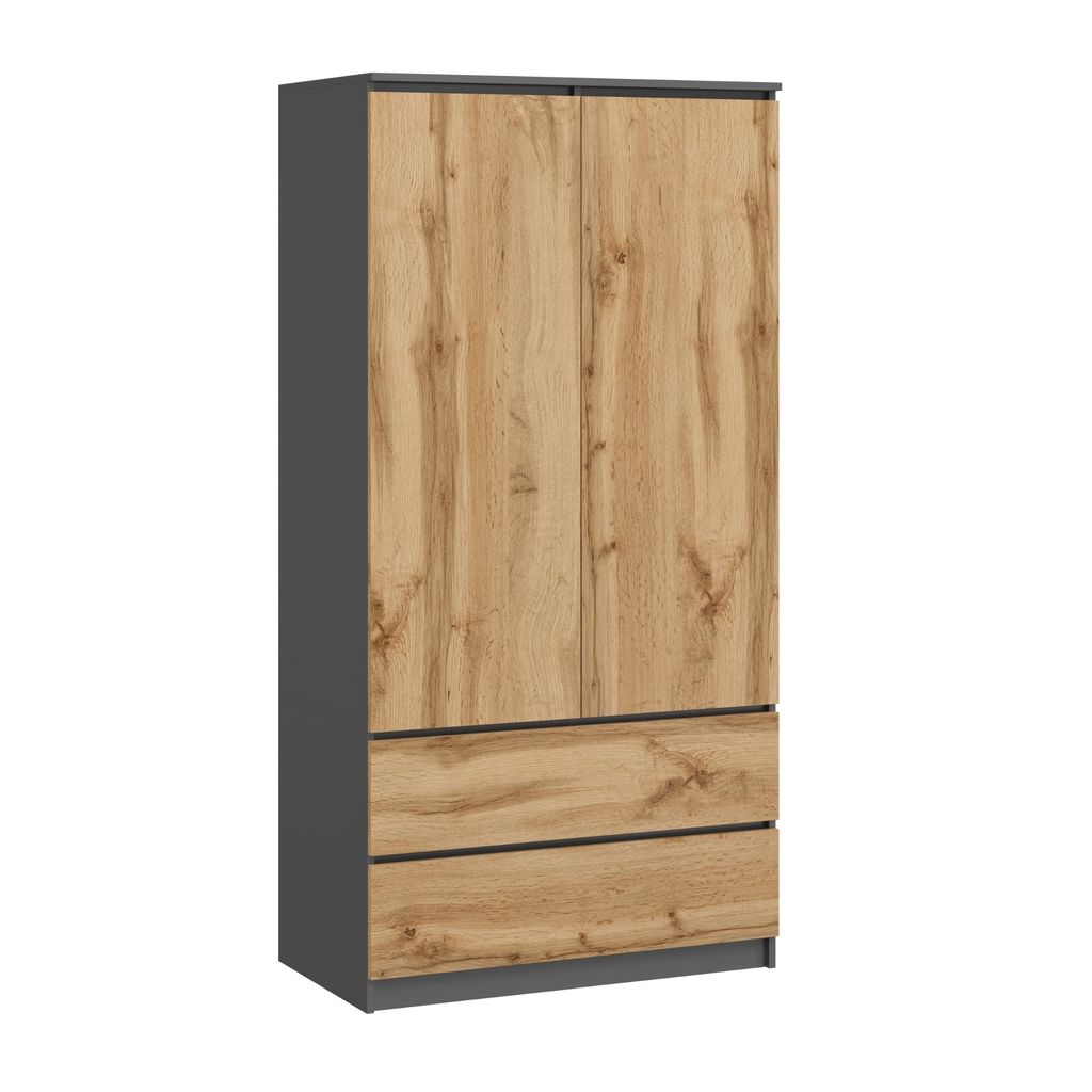 Kleiderschrank Schrank 90cm breit mit 2 Schubladen, 3 Produktbild 2