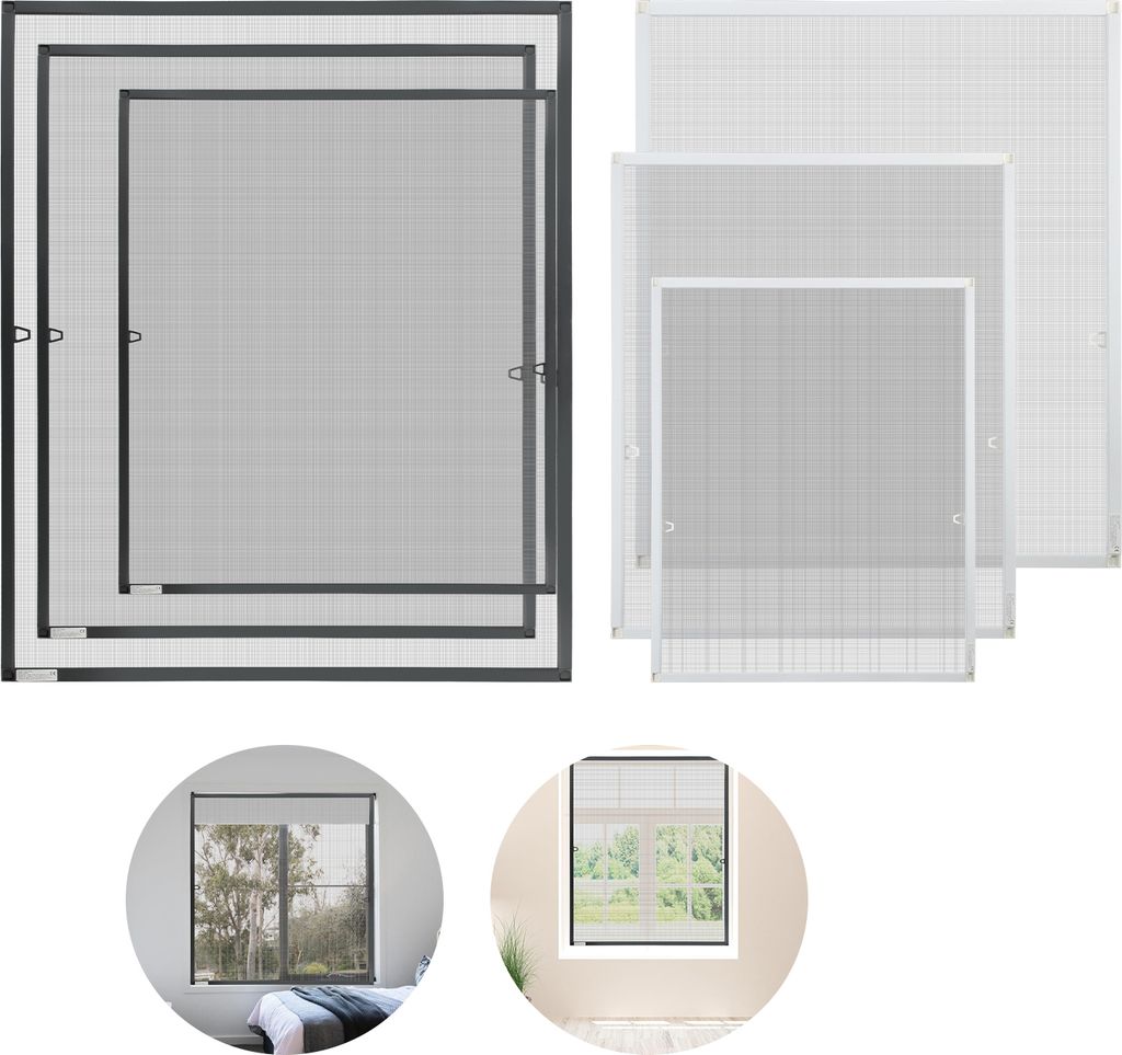 TolleTour Fliegengitter Insektenschutz Fenster Mückenschutz mit Alu-Rahmen Bausatz Mückengitter Fliegenschutz Gaze 100x120cm Anthrazit