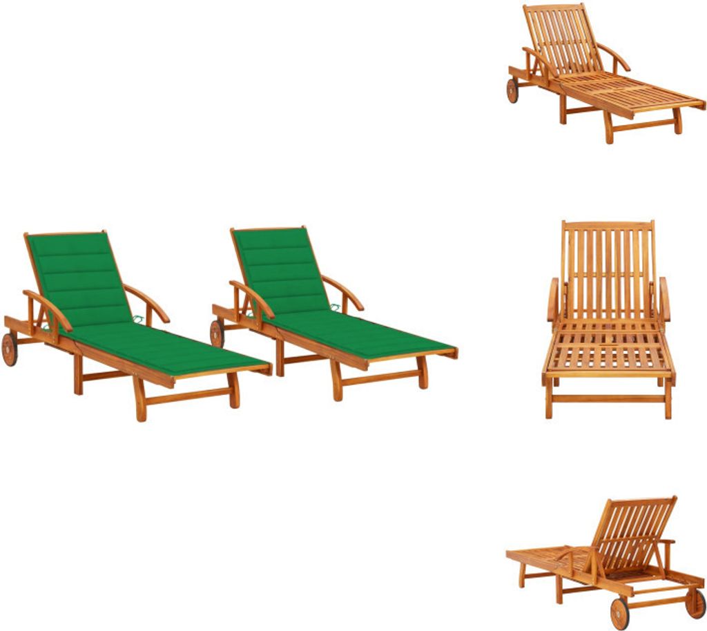 vidaXL Sonnenliegen 2 Stk. mit Auflagen Massivholz Akazie - Sonnenliegen