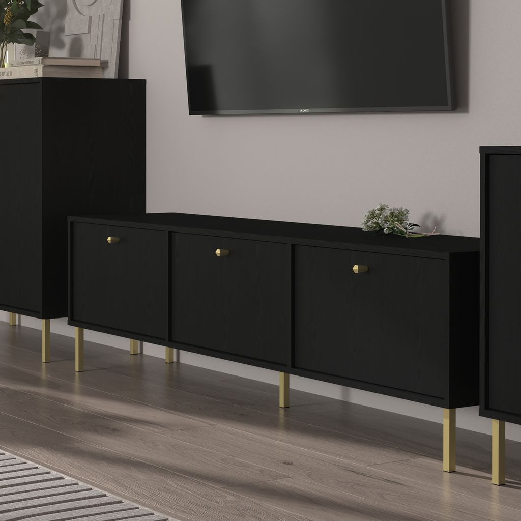 Masseno TV-Schrank TORINO 180 cm Fernsehschrank mit 3 Türen TV-Lowboard für Wohnzimmer Modern 180x40,8x50 cm Graphitfarben / Graphitfarben