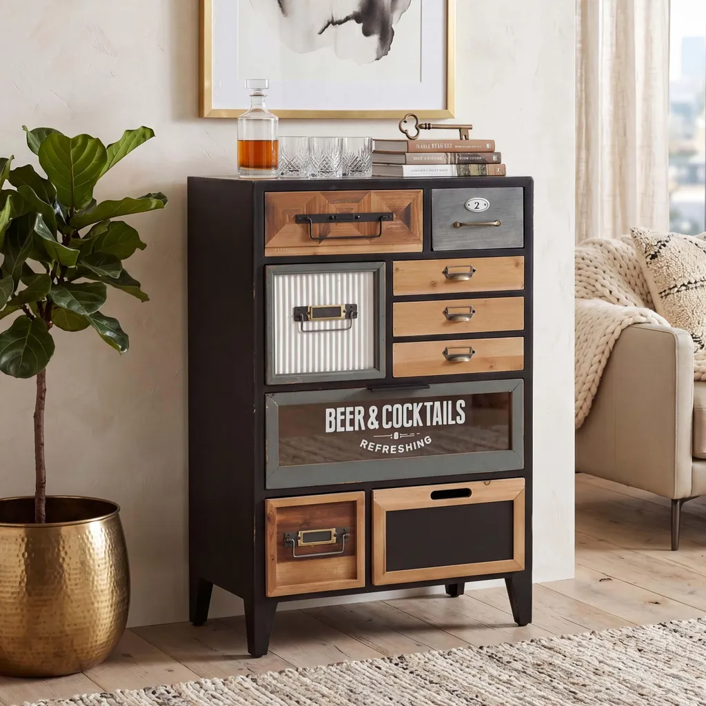 Meuble d'entrée vintage pour rangement courrier, commode 95cm bois