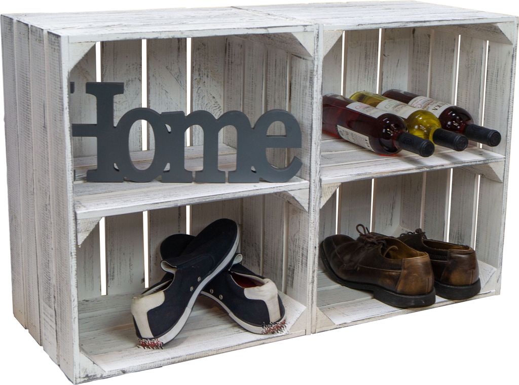 Obstkiste Johanna neu - Shabby weiß 2er Set Quer Weinkiste Upcycling DIY Regalkiste Abstelltisch