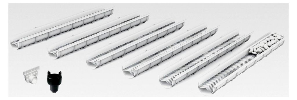 Dekorative Entwässerungsrinne, 6er Pack (6x1m) mit Lochblech aus verzinktem Stahl und Zubehör - Entwässerungssystem für Terrassen, Garageneinfa...