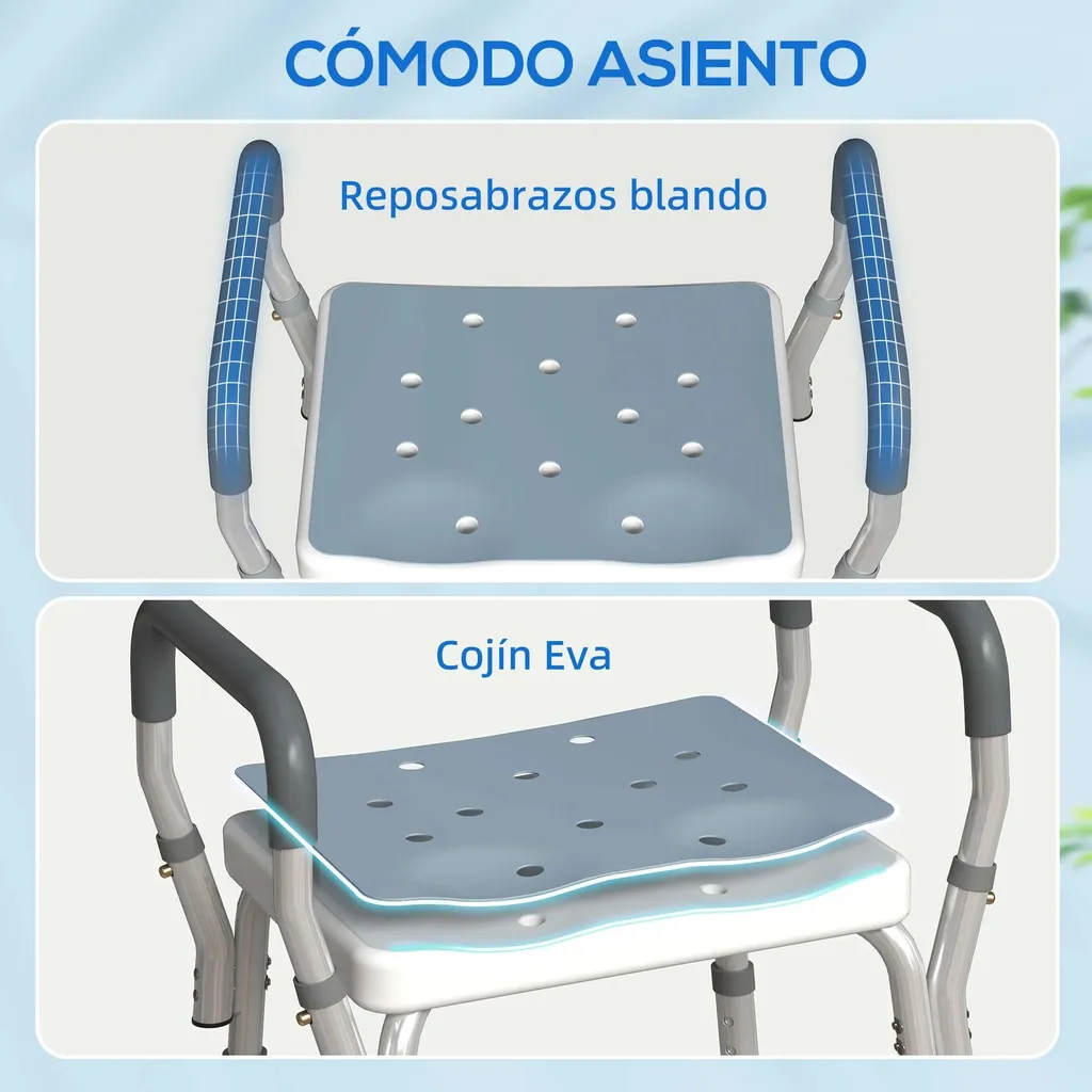 Tabouret de douche antidérapant avec pieds fixes pour senior - Bleu