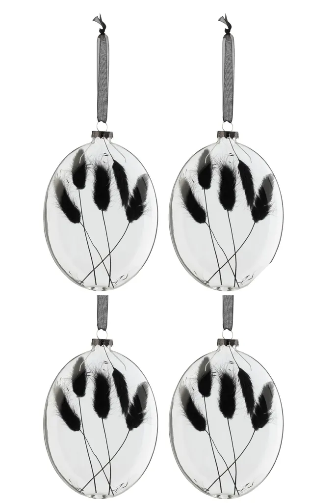 Boules de Noël Plates Fleurs Séchées Noires en Verre J-Line Design Large