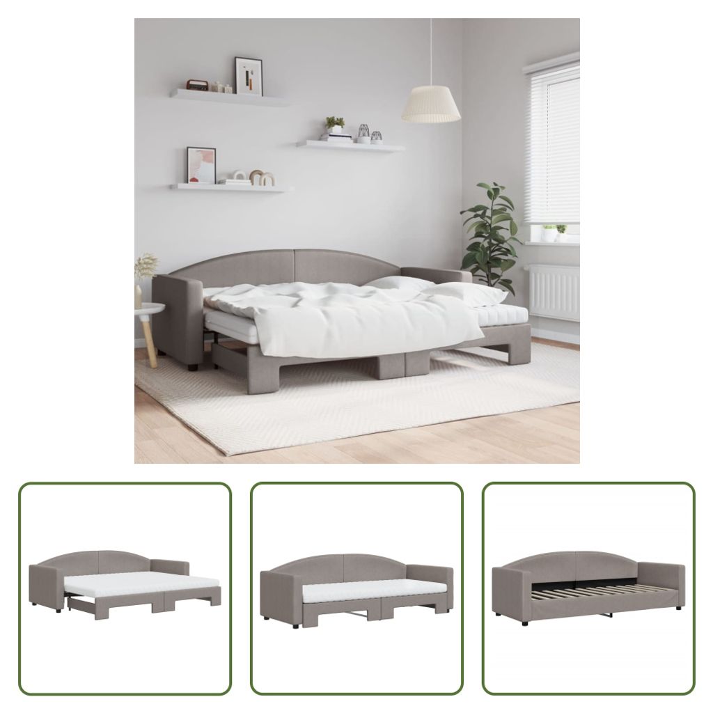 The Living Store Tagesbett Ausziehbar mit Matratzen Taupe 80x200 cm Stoff