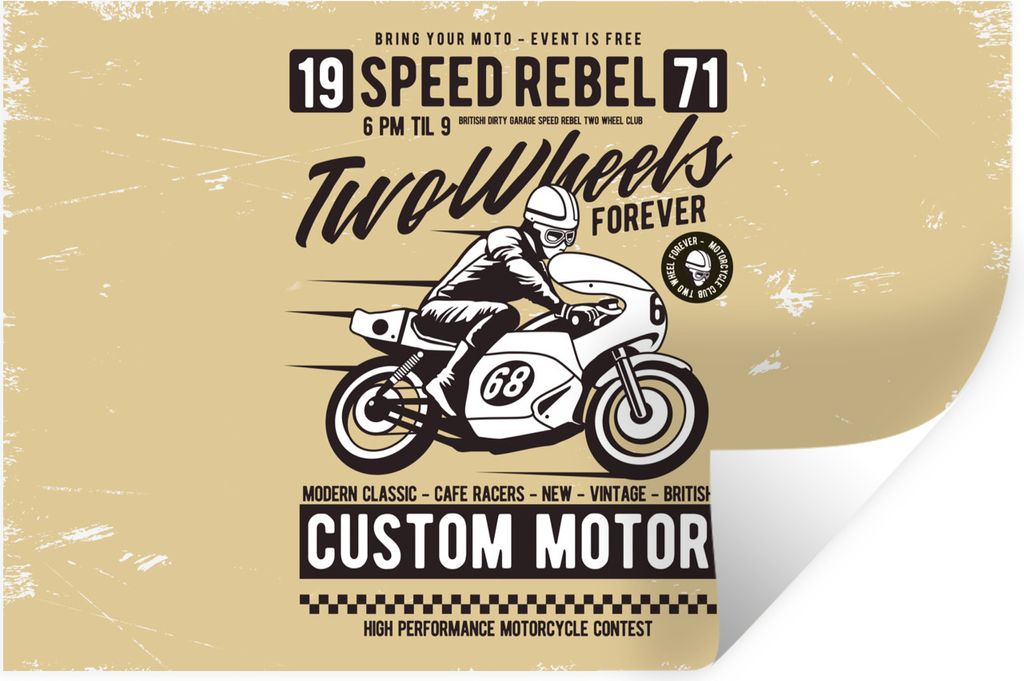 MuchoWow Wandtattoo Wandsticker Wandaufkleber Motorrad - Vintage - Zeichnung - Zitat 30x20 cm Selbstklebend und Repositionierbar - Wierderverwend...