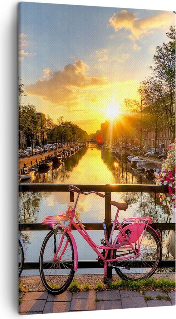 Bild auf Leinwand - Leinwandbild - Bikes Kanal Amsterdam Architektur - 45x80cm - Wand Bild - Wanddeko - Leinwanddruck - Bilder - Kunstdruck - Leinw...