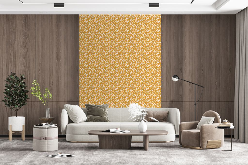 MuchoWow Fototapete für Wohnzimmer oder Schlafzimmer Wandtapete Vinyl Motivtapete Muster - Blätter - Blumen - 145x220 cm - Wanddekoration
