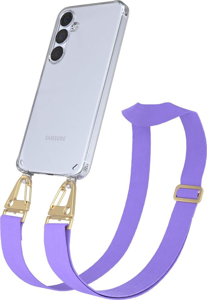 EAZY CASE - Hülle mit Band für Samsung Galaxy S25 Plus, Handyhülle mit Umhängeband, Silikonhülle transparent, Handykette in Violett