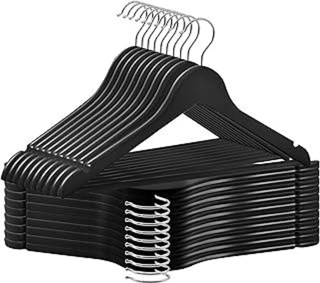 20 Grucce Legno per Pantaloni e Giacche - Appendiabiti Nero Argento