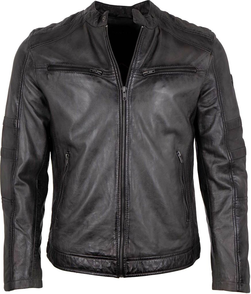 Lederjacken24 - Herren Lederjacke Lammnappa grau anthrazit : 54