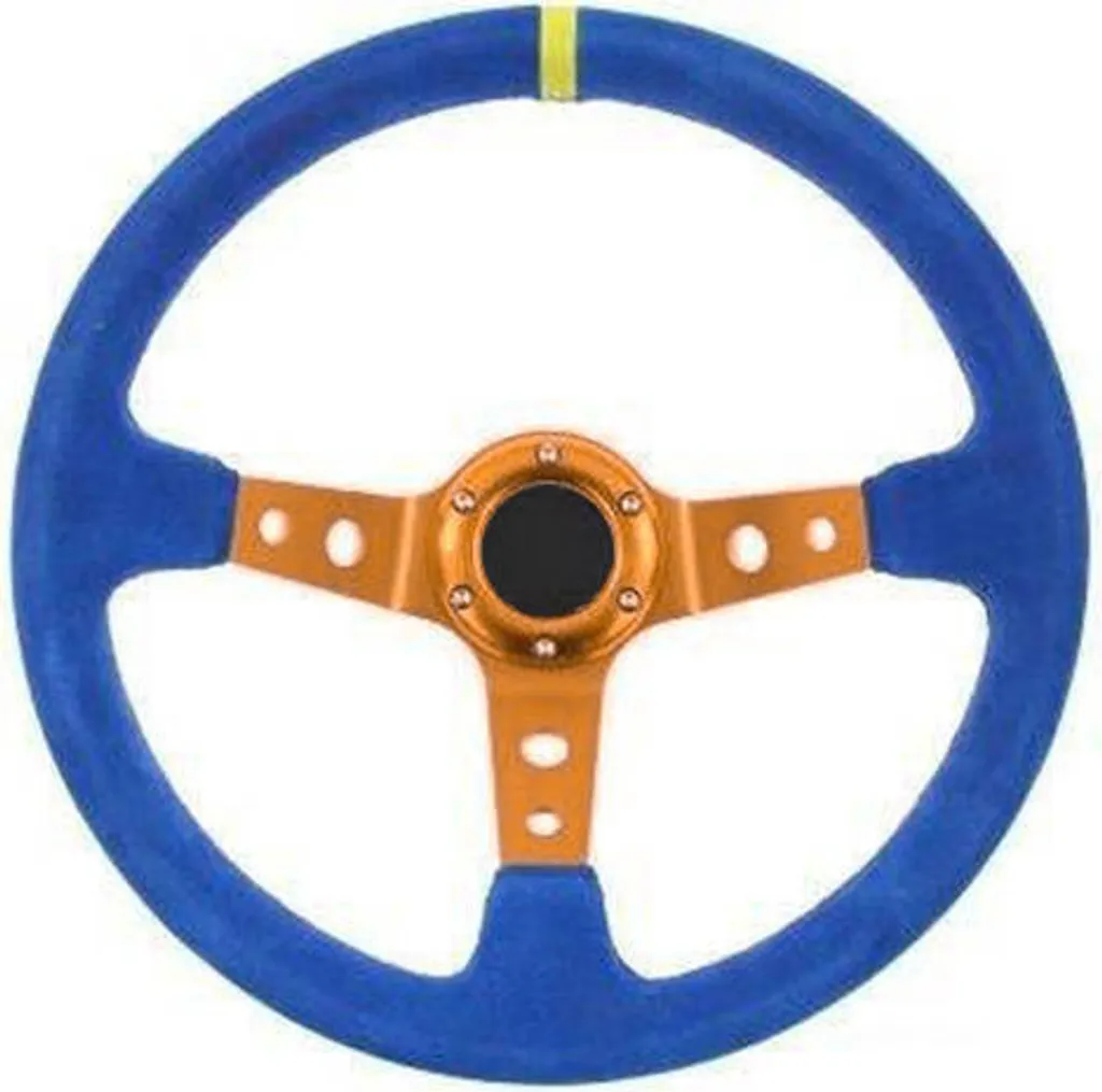 Volant en daim bleu 350 mm déport 80 mm - Grip et contrôle maximum