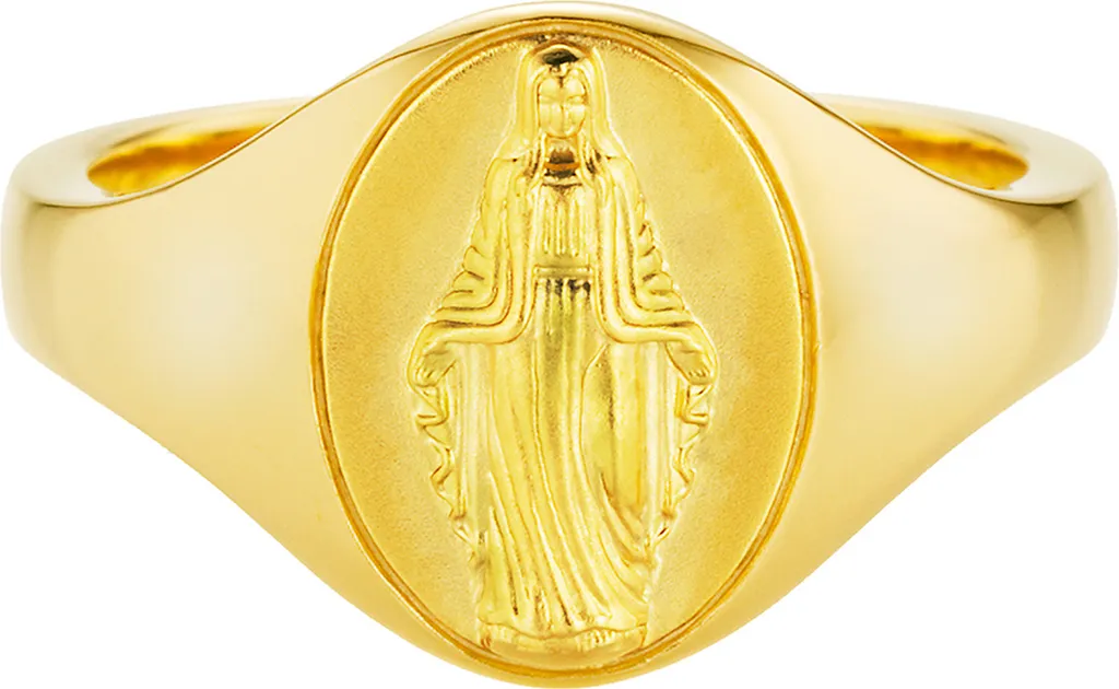 Anello Sigillo Madonna Cai in Argento 925 Dorato | Stile Vintage