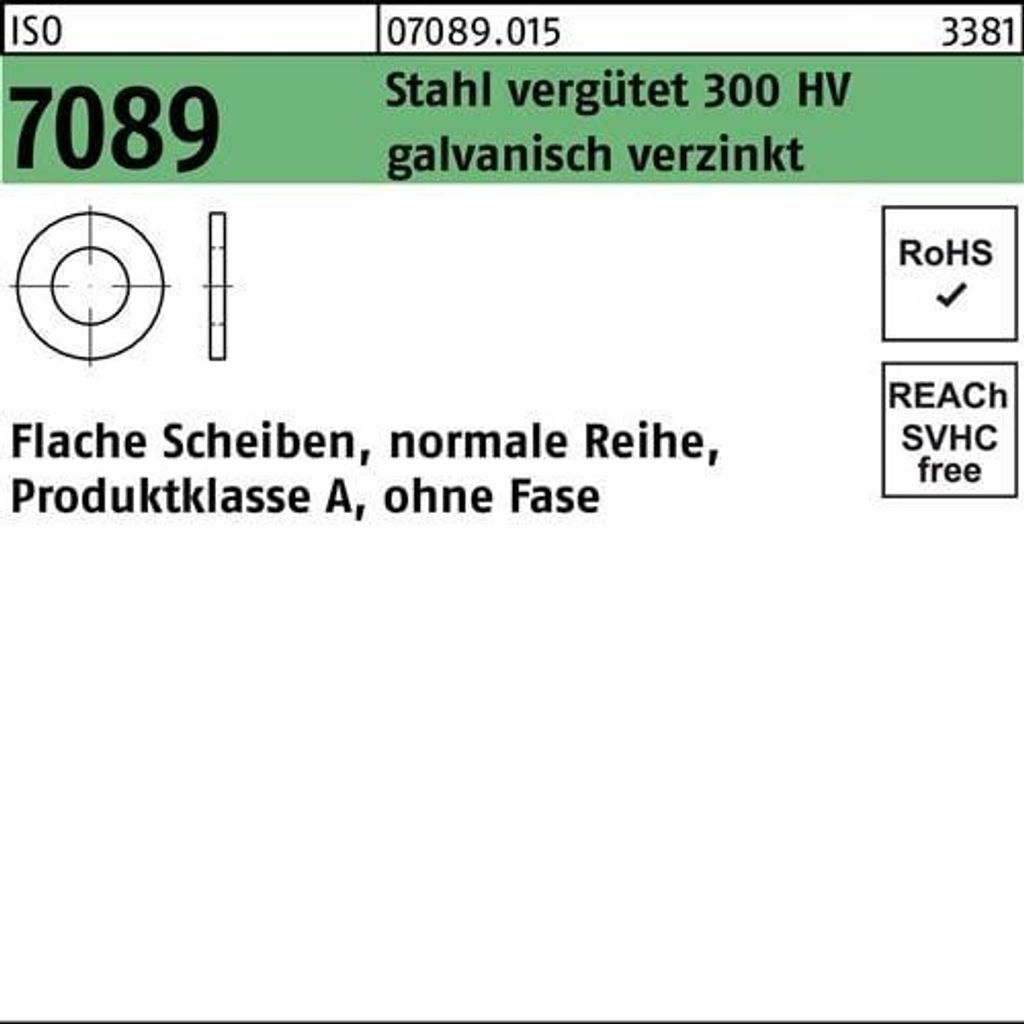 ISO 7089 Scheibe Stahl 36mm (37x66x5 ) galvanisch verzinkt ohne Fase Form A 50 Stk