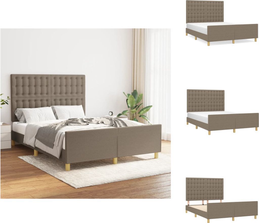 vidaXL Bettgestell mit Kopfteil Taupe 140x190 cm Stoff - Betten & Bettgestelle