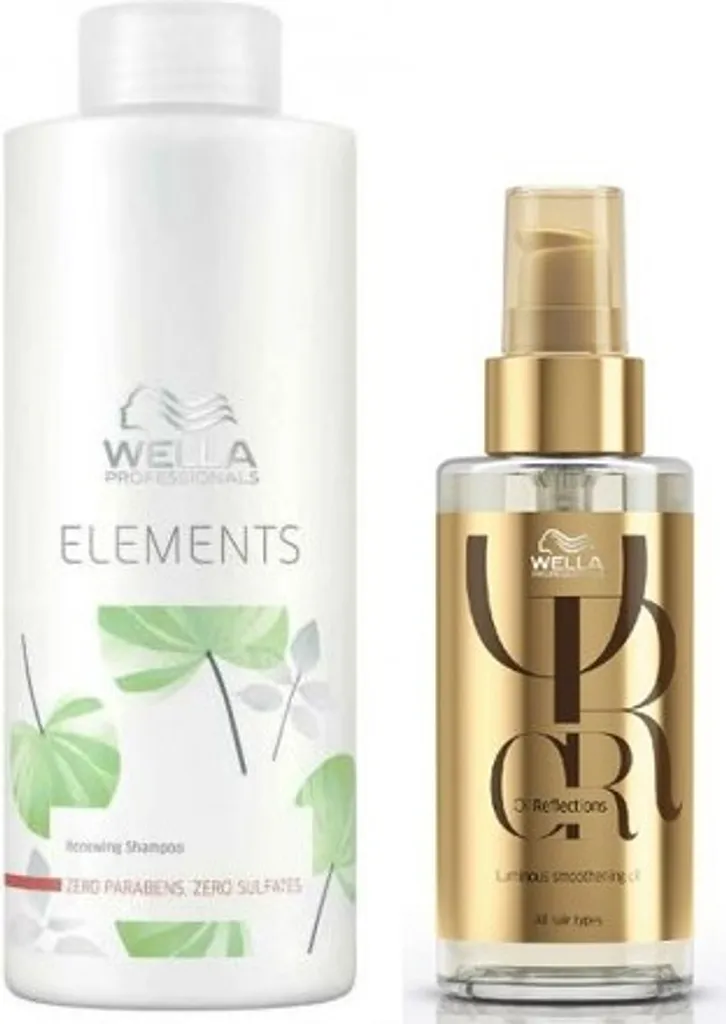 Duo Soin Capillaire Wella Elements Shampooing 1L et Huile Éclat Cheveux