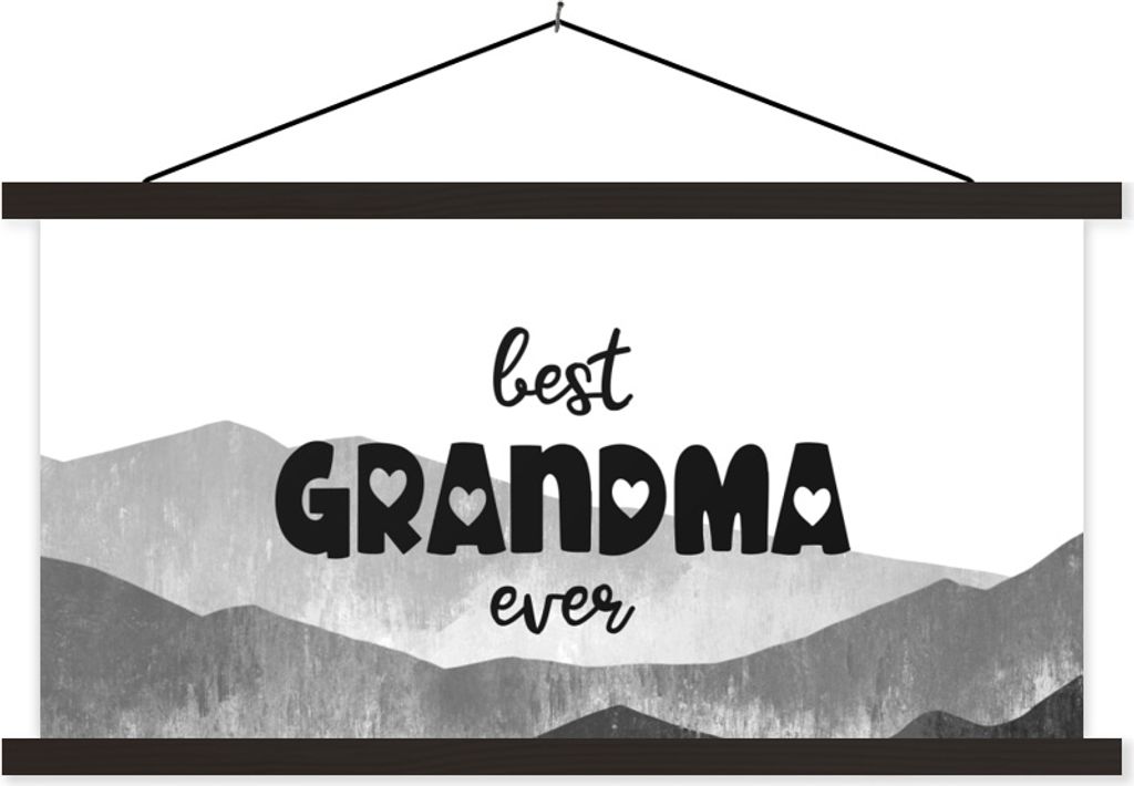 MuchoWow Textilposter Oma - Muttertag - Oma Geschenk - schwarz und weiß 150x75 cm mit schwarzem Rahmen - Posterleiste