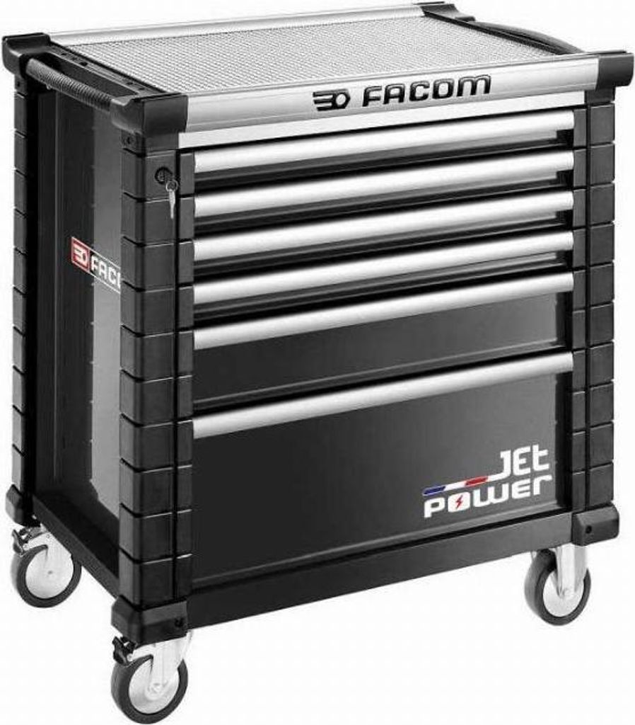 JETM4 schwarzer Schrank mit 6 Schubladen und stromführender Schublade – FACOM – JET.6NM4APOWERPF