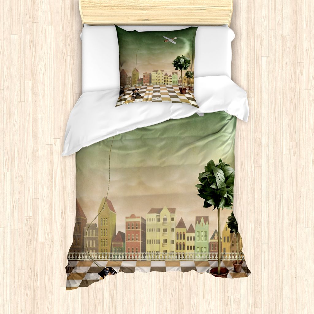 ABAKUHAUS Wandgemälde Bettbezug Set für Einzelbetten, Puppynd Spielzeug Flugzeug, Milbensicher Allergiker geeignet mit Kissenbezug, 135 cm x 200 ...