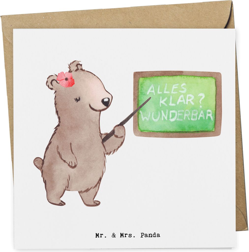 Mr. & Mrs. Panda Grußkarte Deutschlehrerin Herz - Weiß - Geschenk, Grundschule, Deutschunterricht, Klappkarte, anlasskarte, Glückwunschkarte, fa...