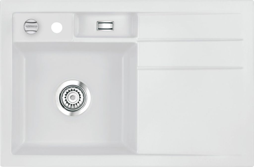 Spüle KeraDomo BELA 78 in SATIN - Becken links mit Excenterbedienung / Systemceram / Keramikspüle