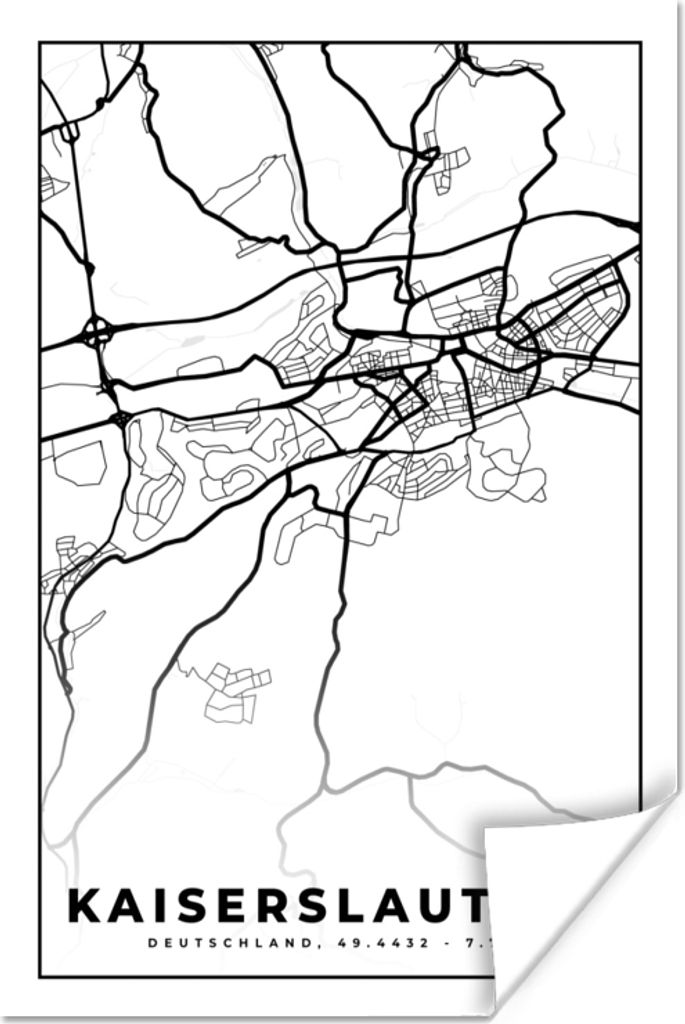 MuchoWow Poster Karte - Kaiserslautern - Stadtplan - Wegbeschreibung 60x90 cm - Wanddekoration