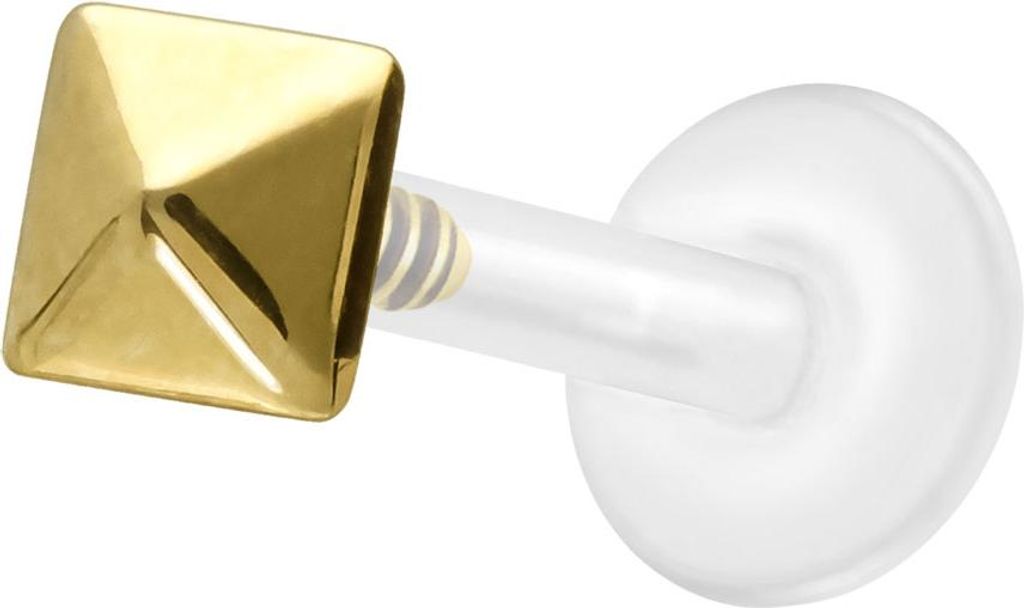 Ohrpiercing, Nasenpiercing PTFE Labret mit Innengewinde + Titan-Aufsatz PYRAMIDE Gold Stablänge: 7mm | Stabstärke: 1,2mm