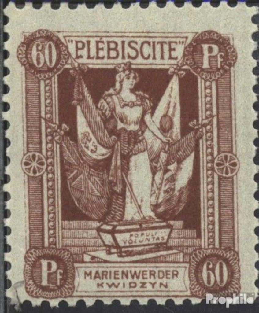 Briefmarken Marienwerder 1920 Mi 38 mit Falz Frau mit Fahnen