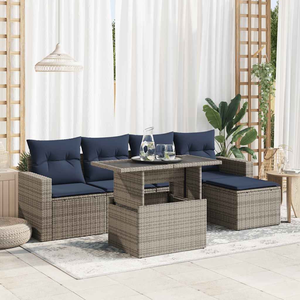 Maison Exclusive - 6-tlg. Garten-Sofagarnitur mit Kissen Grau Poly Rattan Akazie