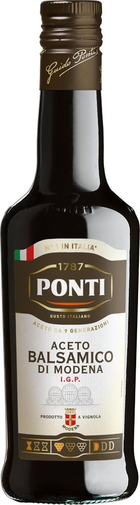 A bottle of Ponti Aceto Balsamico di Modena IGP.