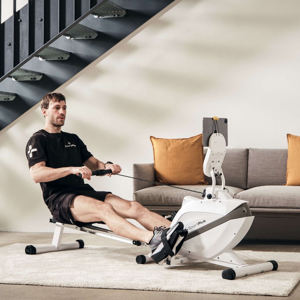 SportPlus I Rudergerät I Rudergerät für Zuhause, App Kompatibilität, klappbar, Rudergerät Magnet, 8 Widerstandsstufen, SP-MR-1200-W-iE