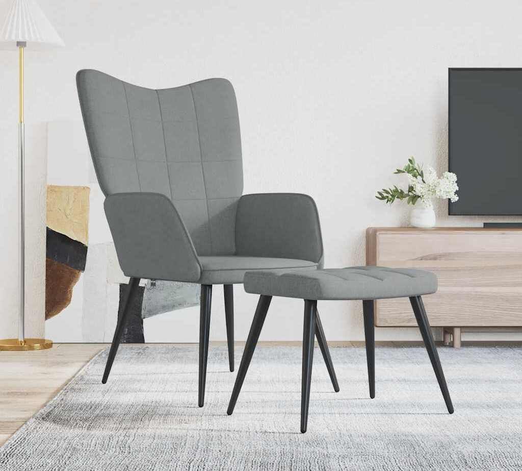 vidaXL Relaxační křeslo s taburetem Světle šedá tkanina Obrázek produktu