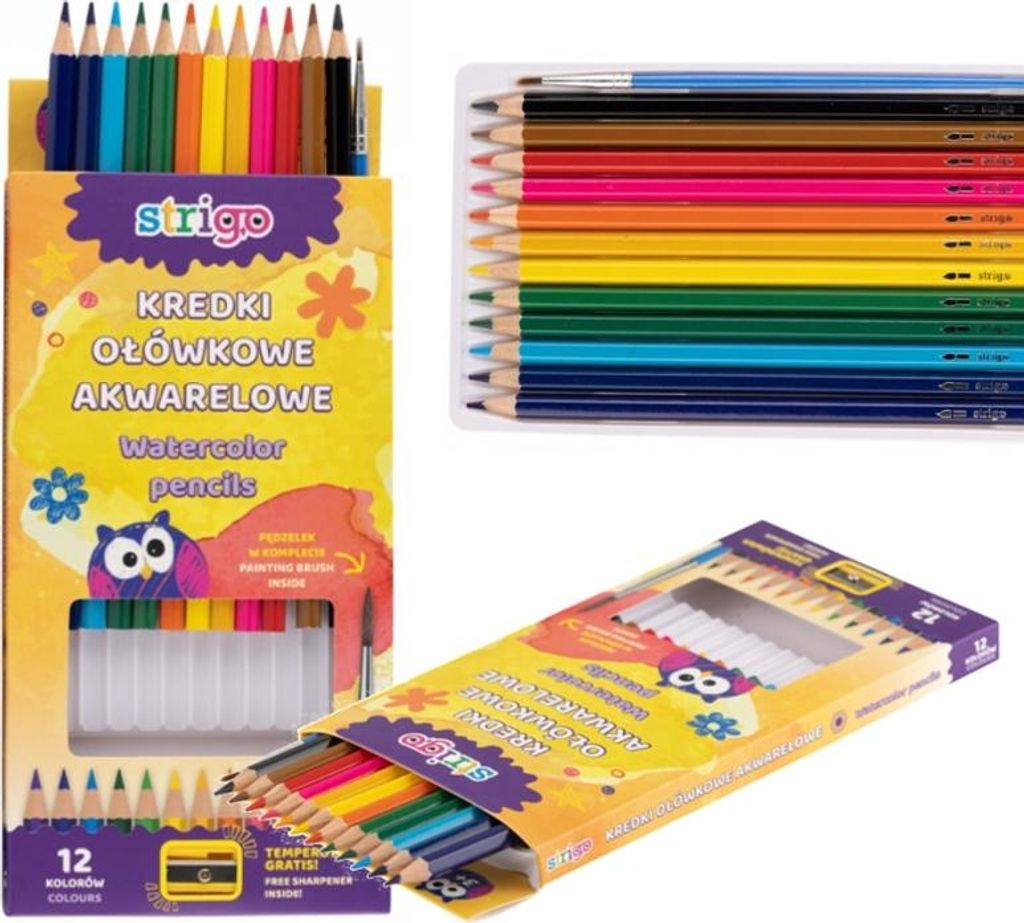 Strigo SSC112 Aquarellstifte, 12 Farben + Spitzer + Pinsel