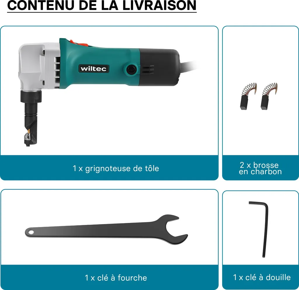 Wiltec Grignoteuse Électrique 500W pour Tôle et Métal - Coupe 2,5 mm