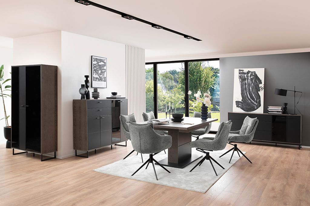 Esszimmer Set mit Ausziehtisch in schwarz mit Eiche VARAZZE-05 modern 4-teilig