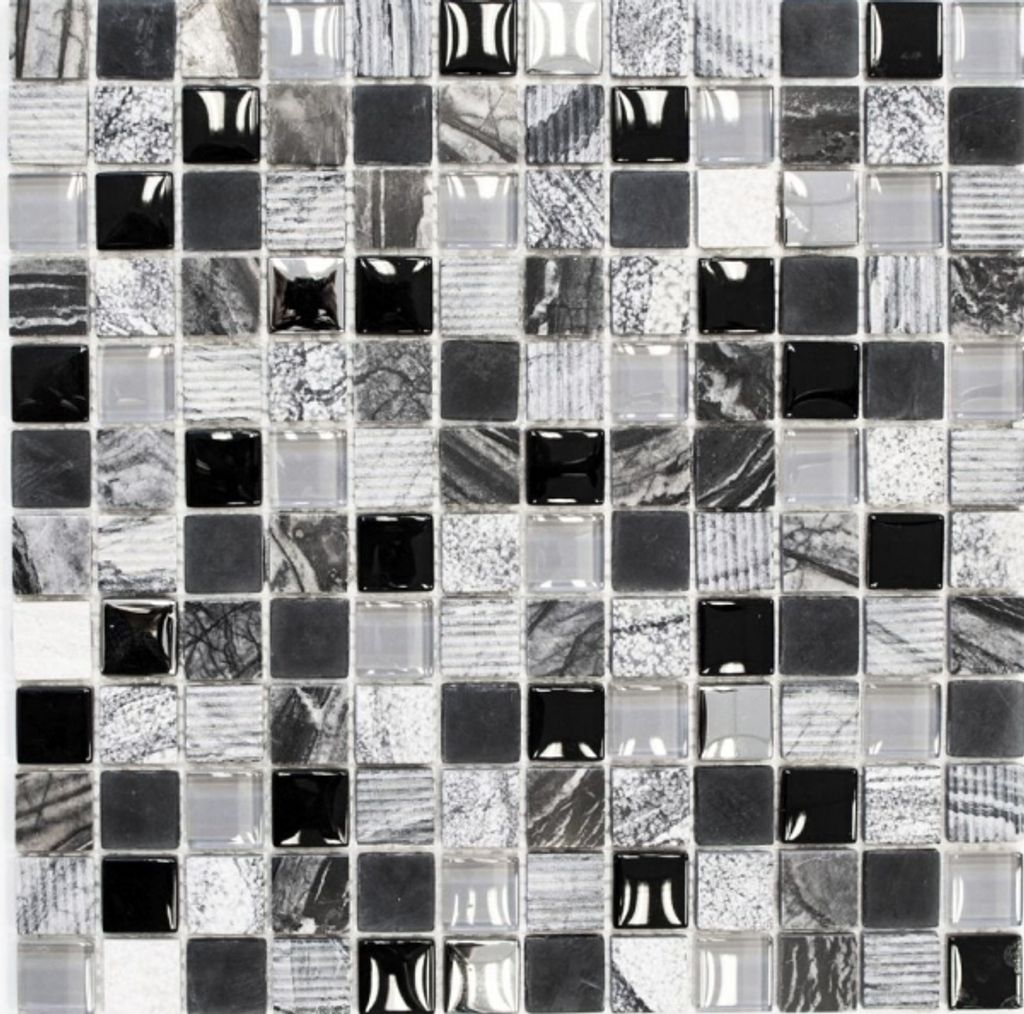 Mosaikfliese Transluzent grau schwarz Glasmosaik Crystal Stein EP grau schwarz silber MOS83-HQ24