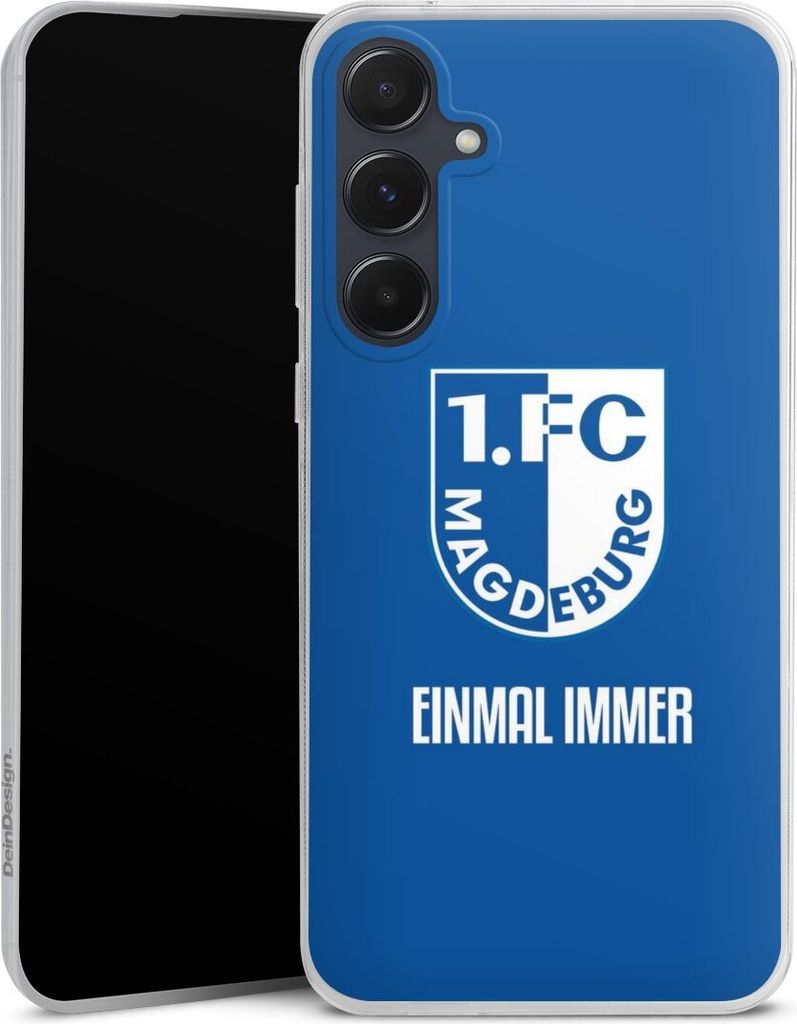 DeinDesign Slim Hülle für Samsung Galaxy A55 5G Silikon Case Ultra Dünn Handyhülle Offizielles Lizenzprodukt Wappen 1. FC Magdeburg