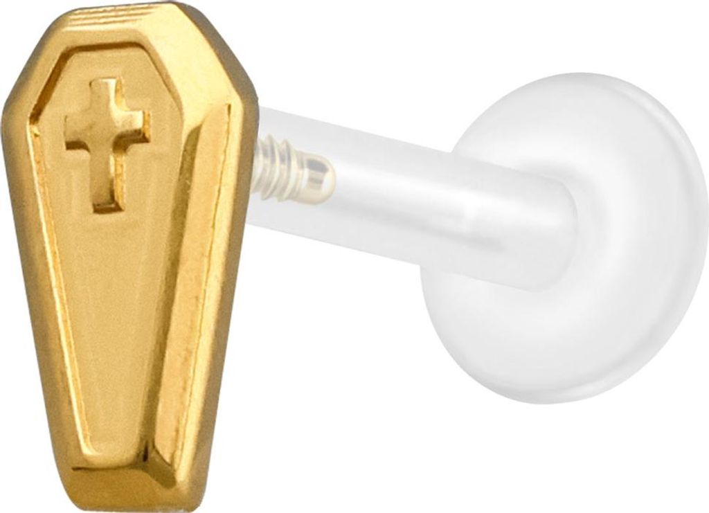 Ohrpiercing, Nasenpiercing PTFE Labret mit Innengewinde + Titan-Aufsatz SARG Gold Stablänge: 10mm | Stabstärke: 1,6mm
