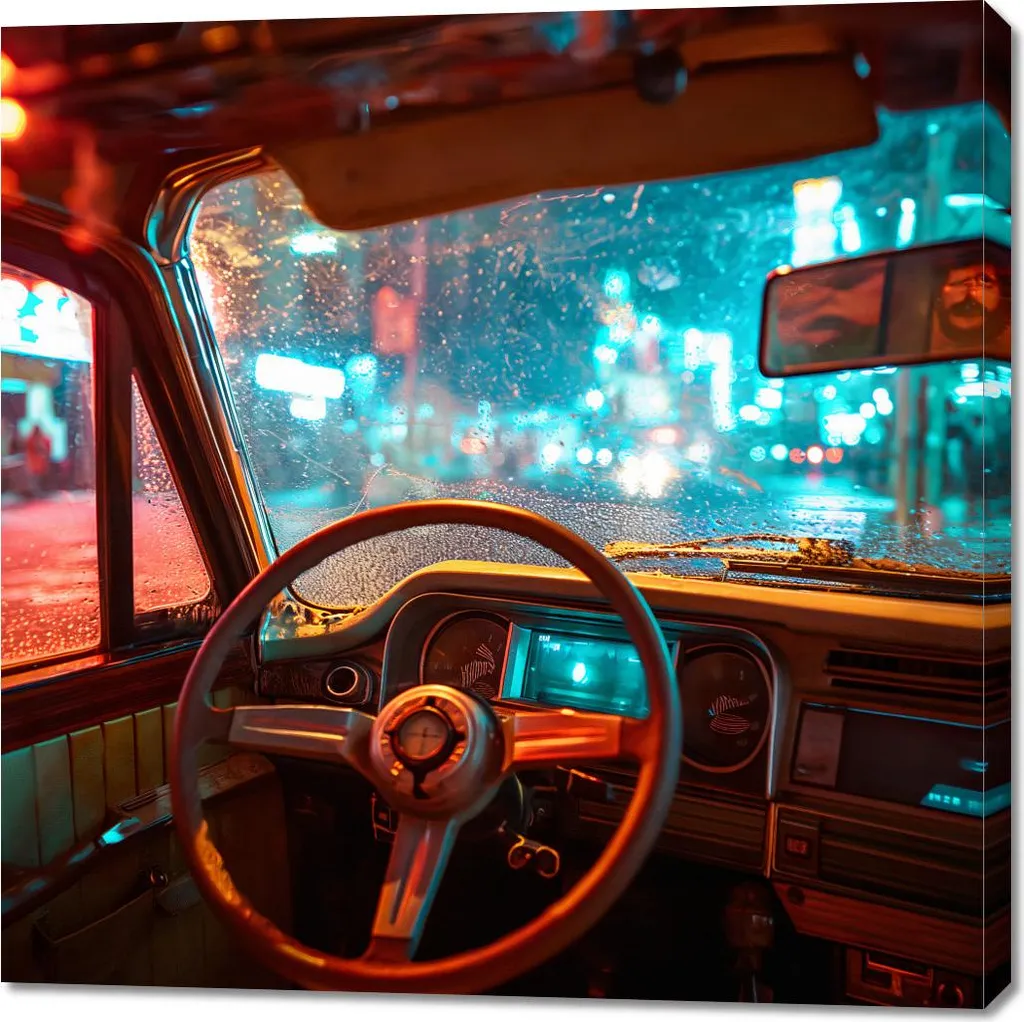 Tableau Salon Conducteur de Nuit 100 x 100 cm - Ambiance Moderne Chic