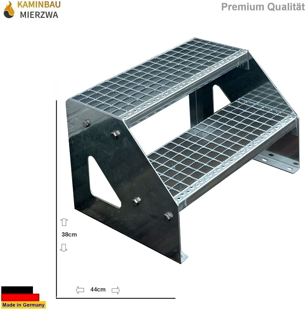 Gitterrost Stahl Freistehende Treppe 2 Stufen Verzinkt - (L x B x H) 44cm x 120cm x 38cm